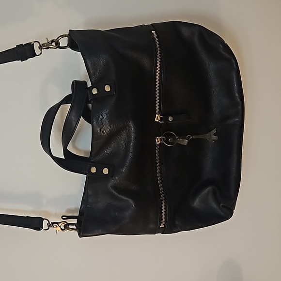 ASPEN Large Black Leather Satchel Crossbody Bag - Picture 3 of 16